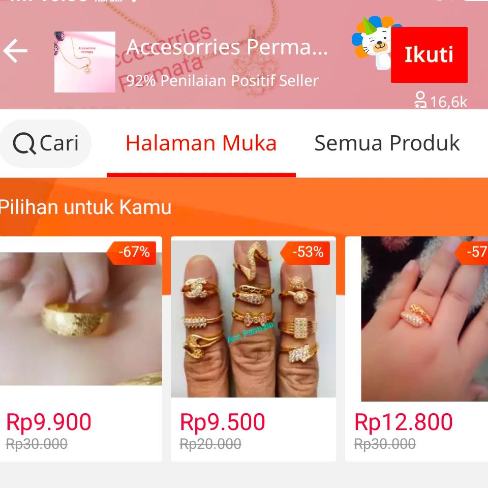 Perhiasan Fashion Wanita Gelang Rantai Cantik Free Cincin Permata Motif Persegi