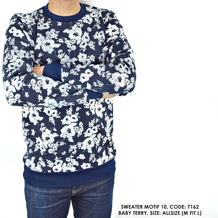 SWEATER SWITER KAOS PANJANG COWOK PRIA MOTIF POHON BIRU