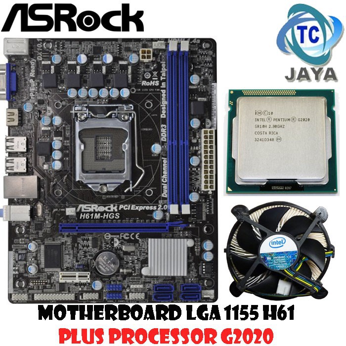 Motherboard LGA 1155 H61 asrock Dengan Processor G2020