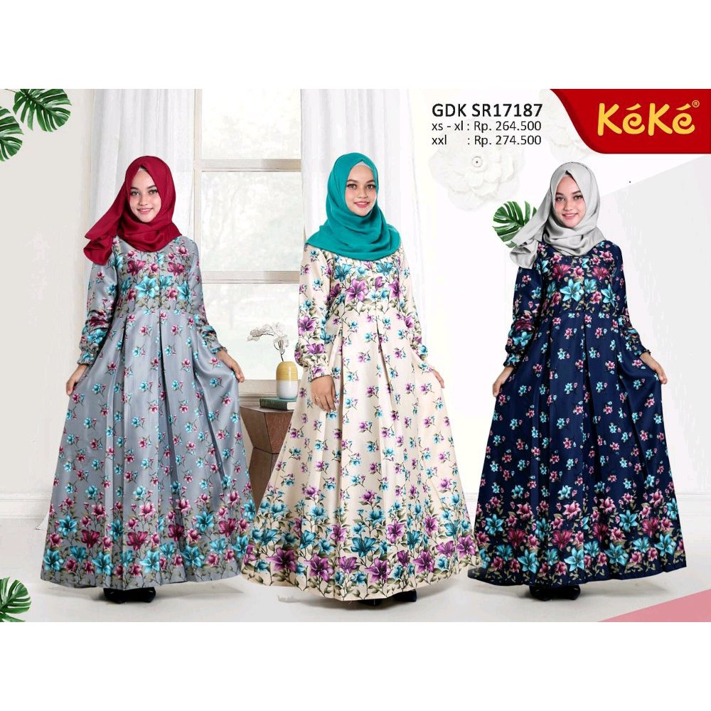 Gamis Dewasa / GDK SR 17187 / Bahan Maxmara / KEKE / Model Terbaru / Gamis Motif Bunga / Busana Musl