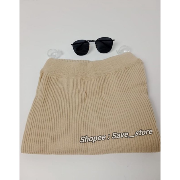 Rok Span Rajut • Rok Rajut Premium • Rok Span Rajut Knitted • Rok Rajut Knitted-Cream muda