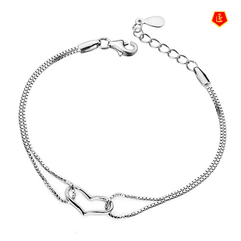 [Ready Stock]Double Line Hollow Heart Shape Silver Bracelet