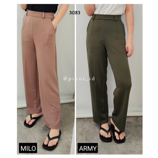 Celana highwaist premium polos / celana panjang wanita tinggi / Highwaist straight pant hitam 3083