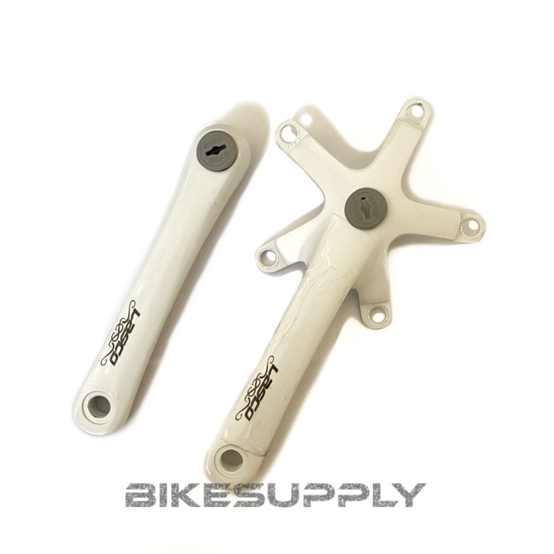 Crank Arm Piringan Sepeda Merk Lasco Warna White Putih Panjang 165 mm Alloy BCD 130 mm 5 Lubang Bolt