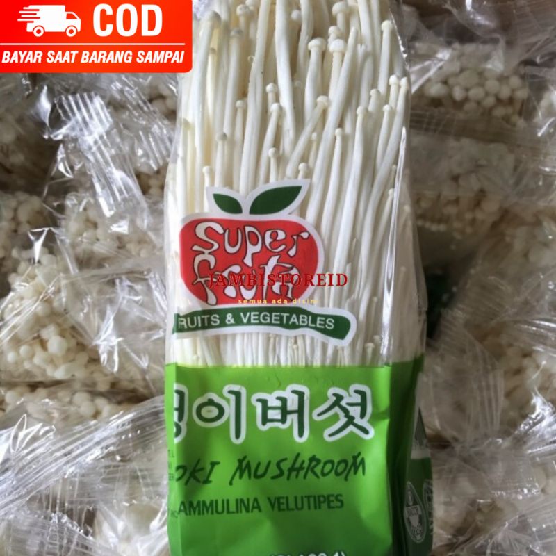 Jual (JAMBISTOREID) PILIH PENGIRIMAN INSTAN Jamur Enoki Original 100gram Fresh Baru Sayuran