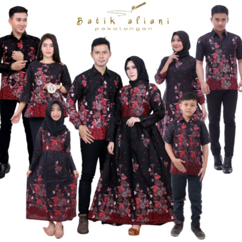 Batik Couple keluarga sania ruffle ori ndoro jowi dnt motif SAKURA MERAH TERMURAH SHOPEE