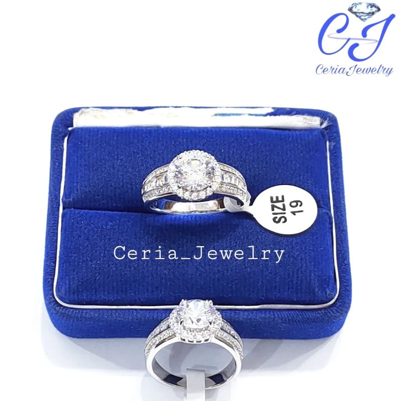 Cincin Perak Asli Silver Wanita 925 Lapis Emas Putih Model Diamond/Berlian - Perhiasan Perak Wanita