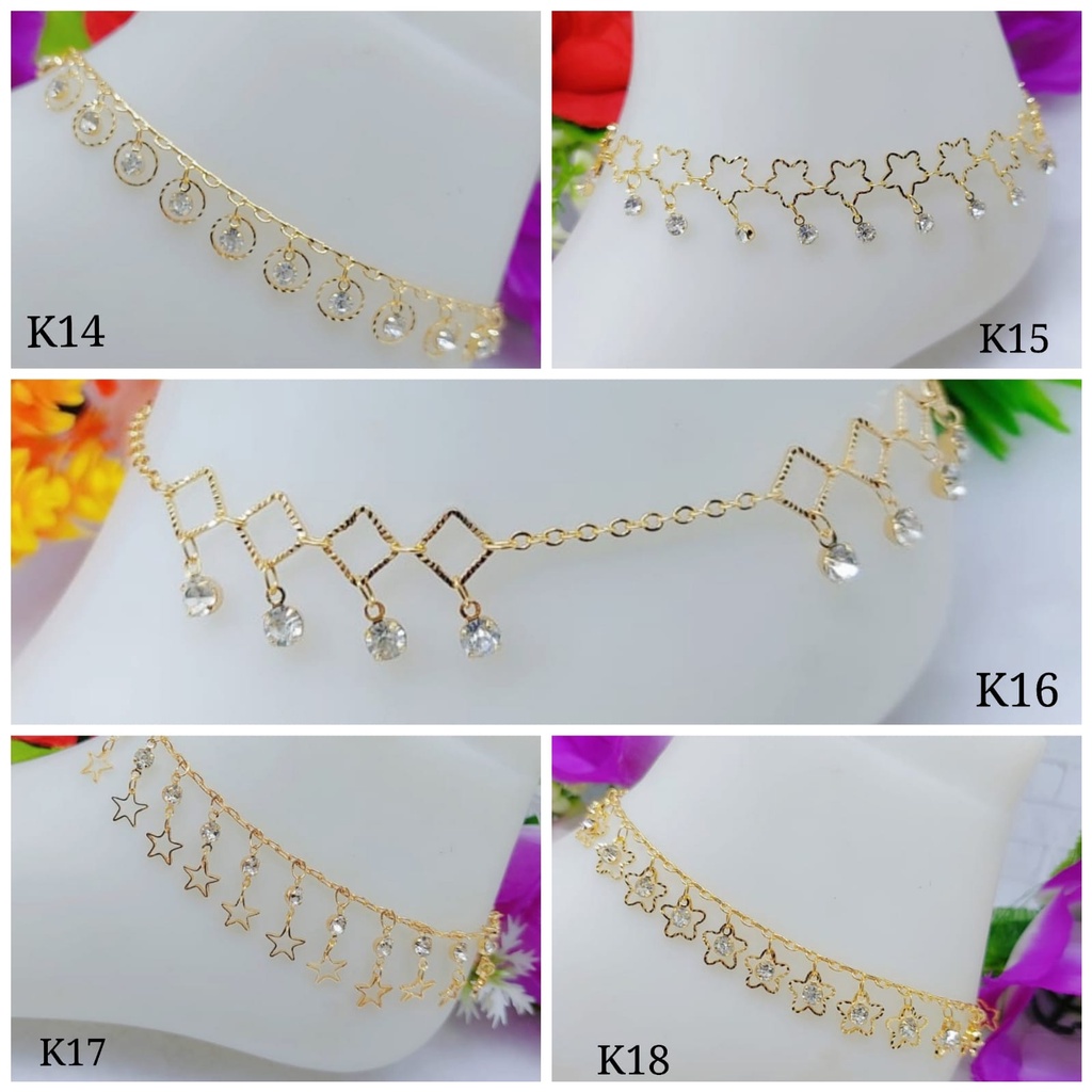 Gelang kaki permata lapis emas perhiasan fashion K14-k19