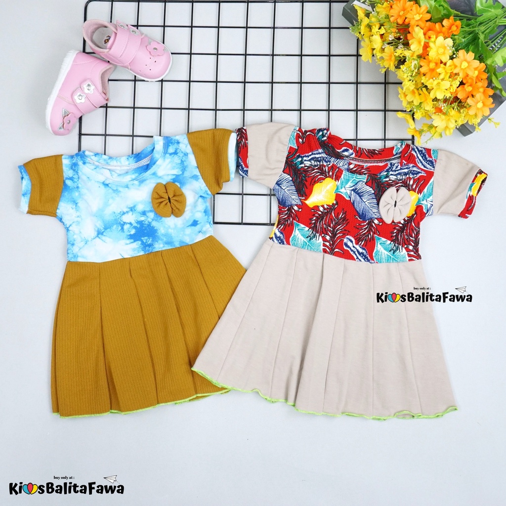 Dress Karin Bayi 3-12 Bulan / Baju Anak Perempuan Lengan Pendek Pita Dres Baby Balita Babycinnamon