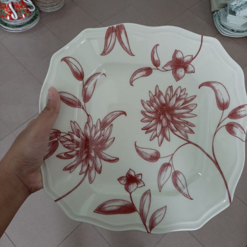 SQUARE DINNER PLATE PIRING KERAMIK KOTAK SANGO MOTIF CANTIK BUNGA HIAS JADUL DEKOR KOLEKSI PAJANGAN