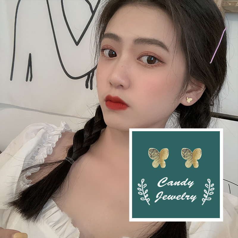 Anting Tusuk Sterling Silver 925 Desain Kupu-Kupu Tiga Dimensi Frosted Gaya Korea Untuk Wanita