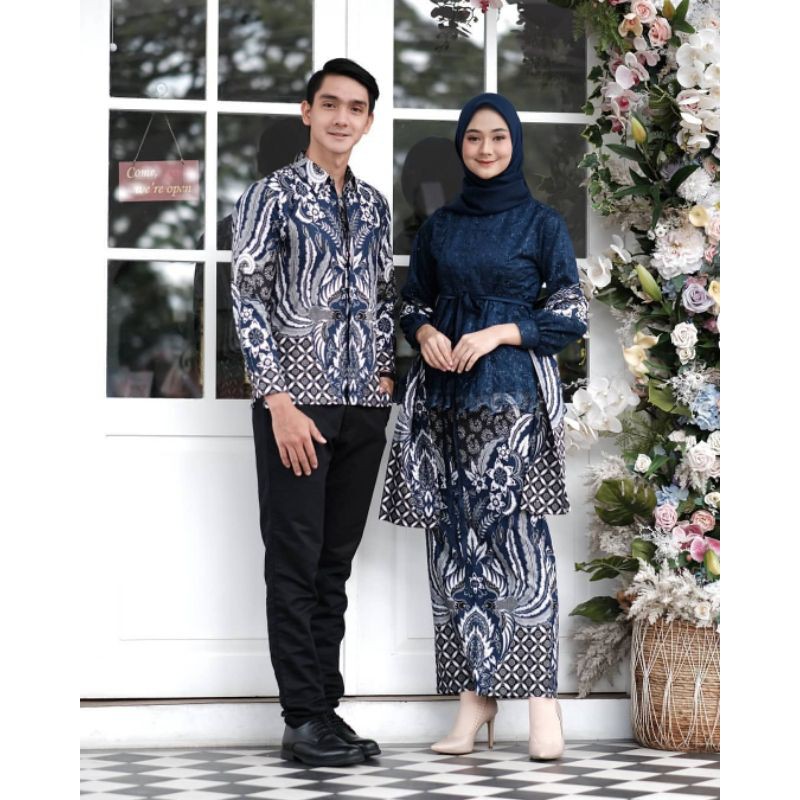 Kebaya batik couple nawang blouse navy | kebaya wisuda kebaya lamaran, tunangan