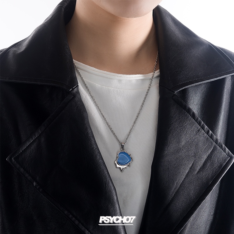 Kalung Desain Hati Warna Biru Laut