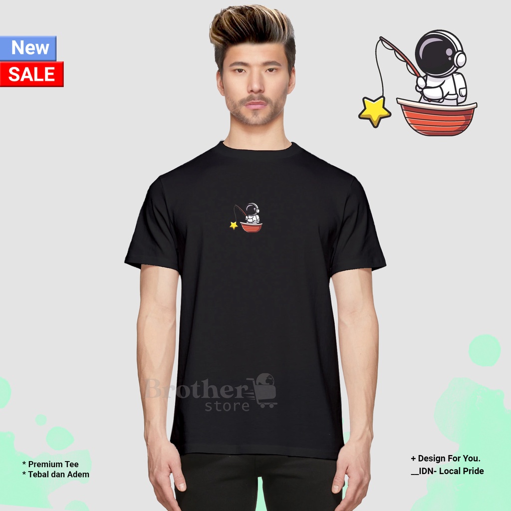 BROTHERSTORE - Kaos Distro Pria - KAOS COWOK CEWEK - Kaos Kata Kata - Star Fishing Text PUTIH Premium