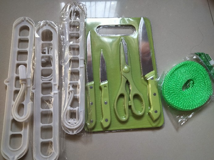 Pisau Set Talenan 5 In 1 Kode J2 L / Pisau Dapur / Roti / Daging / Gunting Sayur