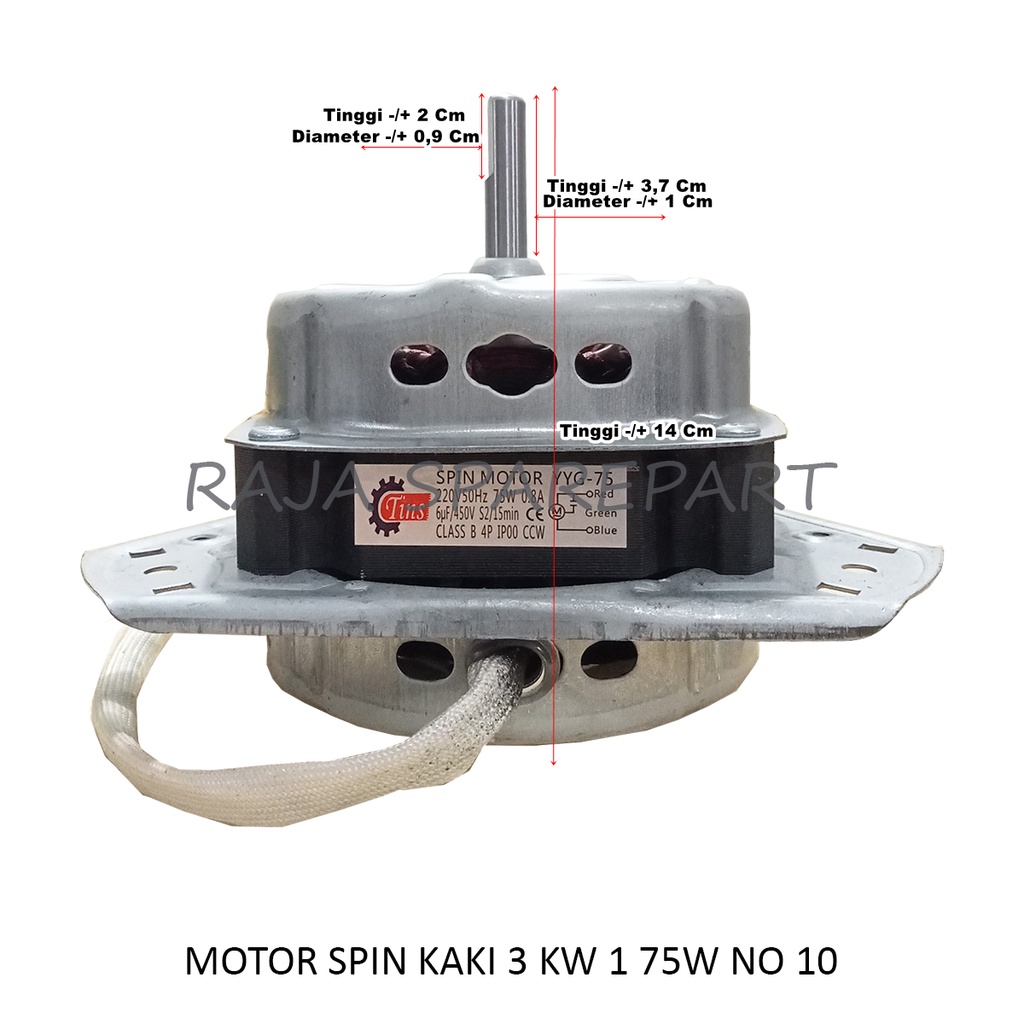 Motor Spin Mesin Cuci Kaki 3 75 Watt KW 1 No. 10 (Tembaga Tebal)