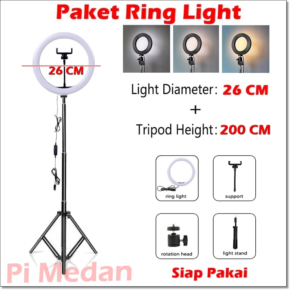 Lampu Halo Ring Light Curve LED Selfie 120 LED 10 Inch with Smartphone Holder + Tripod 2M
