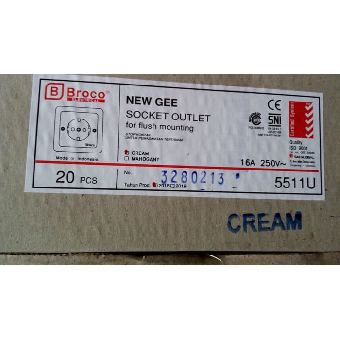 Stop Kontak Arde IB New Gee Urea Broco Cream 5511U-11 5511U - 11 ORIGINAL