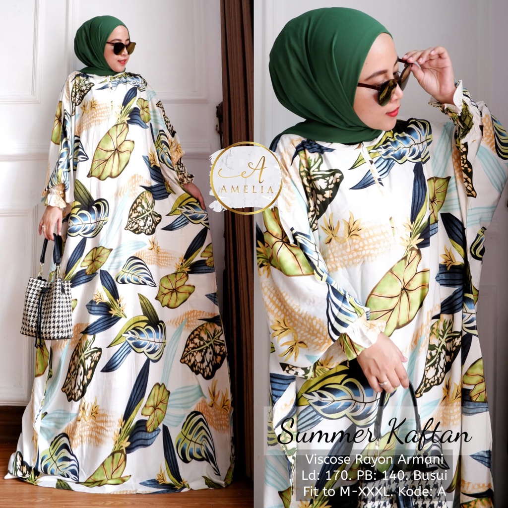 Summer Kaftan Dress Muslim Wanita Jumbo Bahan Rayon Viscose Armani by Amelia