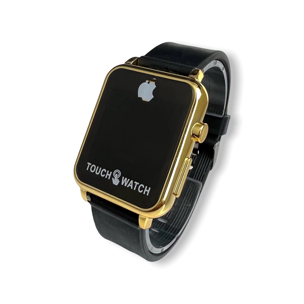 [SC] COD✅ Jam Tangan Digital Wanita Pria Watch LED Rubber Elektronik Touch Screen Harga Murah S1201-Case gold