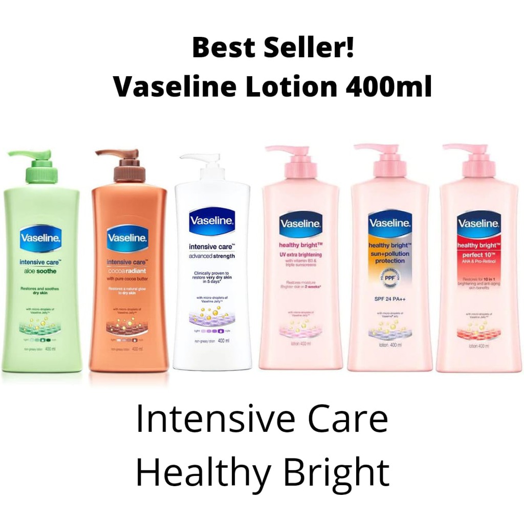 [Hazelcare] Vaseline Handbody Lotion Aloe Soothe / Perfect 10 / UV Extra Brightening / SPF 24 - 400ml