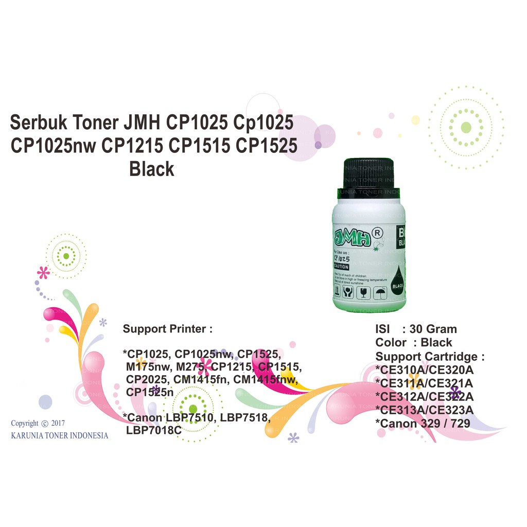 Serbuk Toner JMH CP1025 CP1025 CP1025nw CP1215 CP1515 CP1525 Black