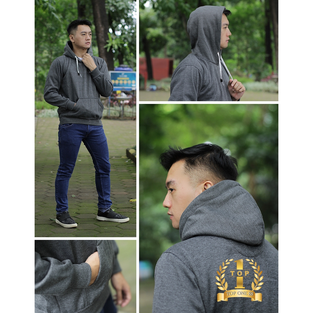 Topone88 Jaket Hoodie Jumper Sweater Polos Pria Wanita Unisex (Part 1)-Abu Tua