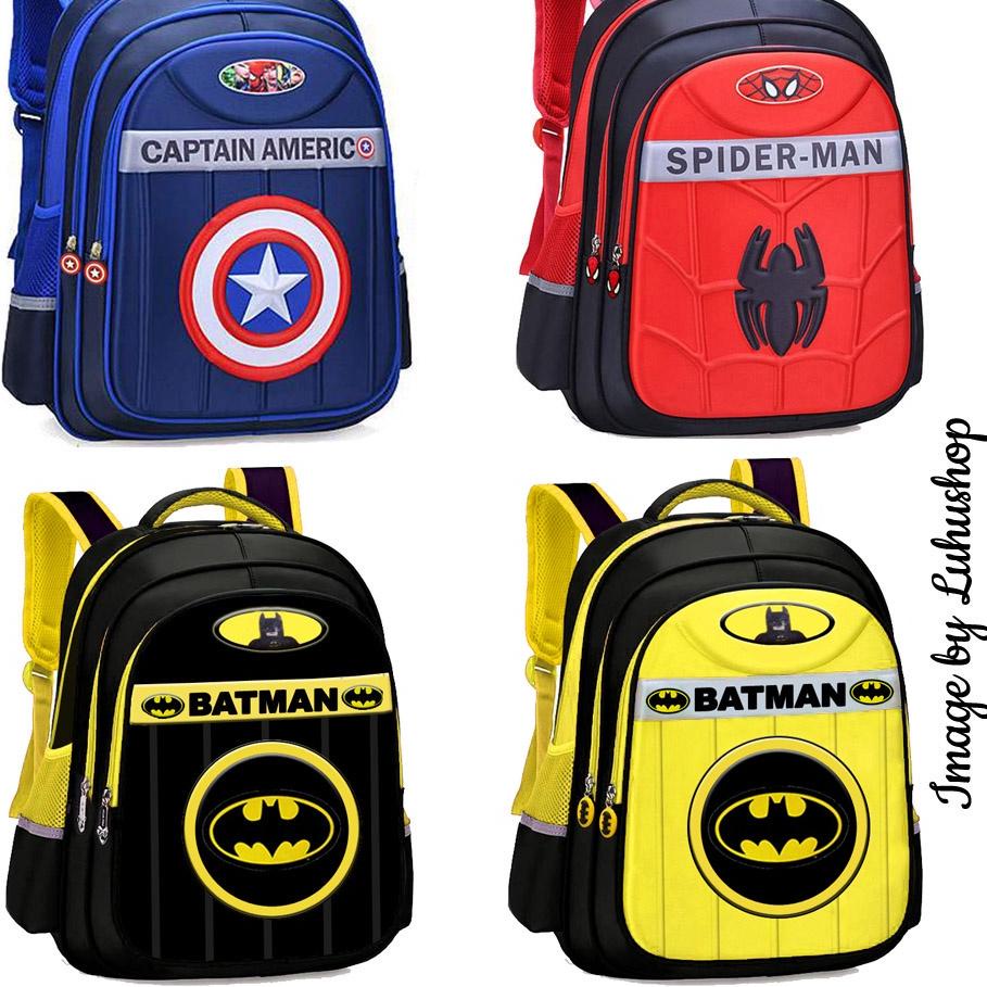 Serbuuuu.. Tas SD Ransel Anak Sekolah 16" Cowok Superhero Batman Spiderman Captain Kapten Amerika Ta
