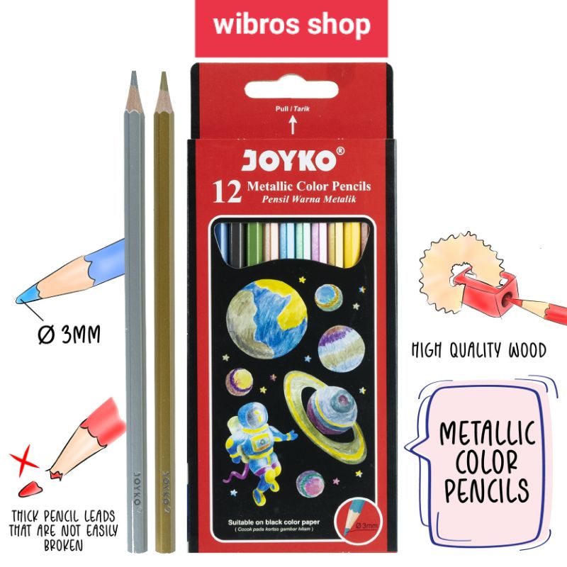 

pensil warna metalik metallic color pencil joyko cp -123 m 12 warna