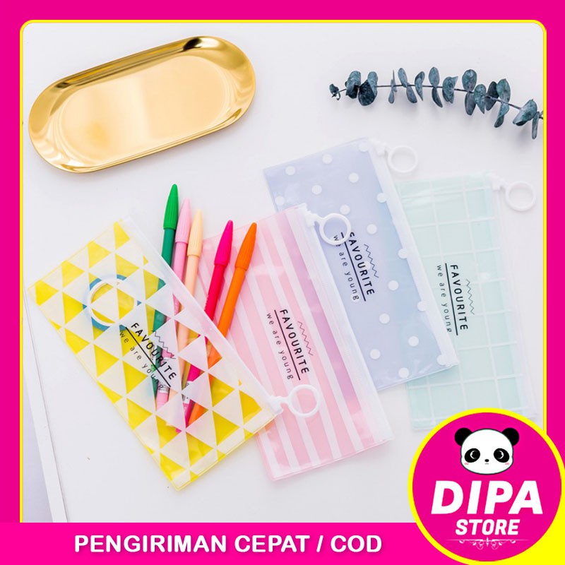 

Zipper Bag Strip Tempat Pensil Transparan Warna Pastel Zipper Serbaguna Alat Tulis Kosmetik / TV-82