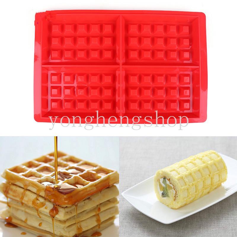 Cetakan Waffle 3D Bentuk Persegi Panjang Bahan Silikon Anti Lengket Untuk Membuat Kue Muffin