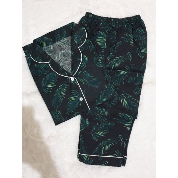 Baju Tidur Wanita/Piyama Wanita Dewasa Katun Motif Daun Part 3-CP COCO BLACK