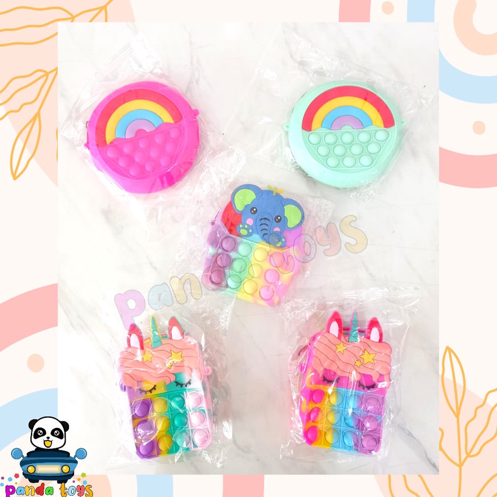 PANDA TOY SEMARANG Tas Pop It Anak Mini Motif Rainbow Sling Bag Selempang Jelly Anak