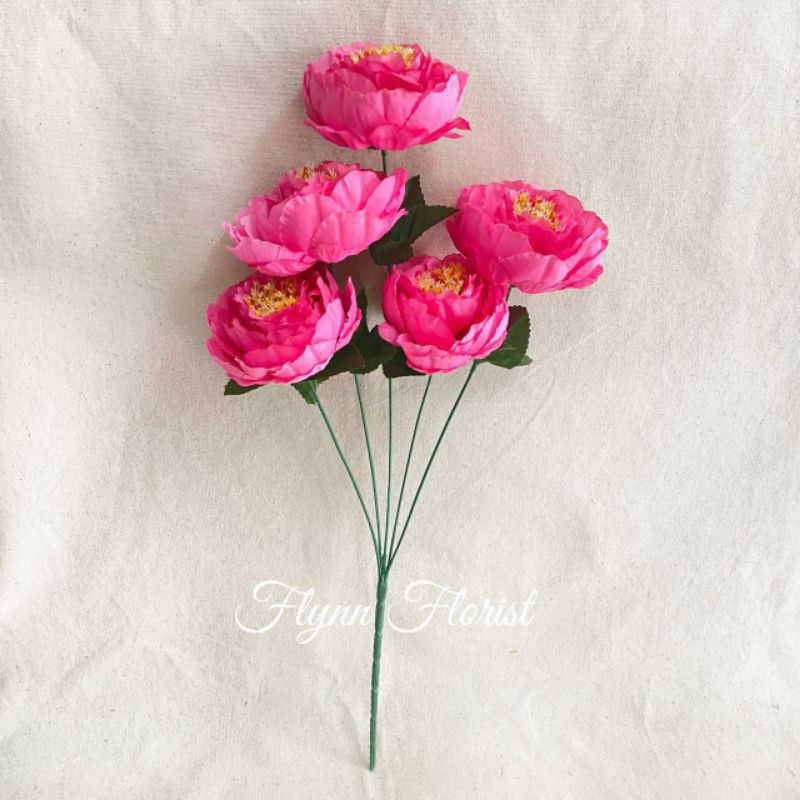 Bunga Peony Ball Japan x5 (satuan) Bunga Artificial / Bunga Plastik / Bunga Dekorasi / Pernikahan-Fushia