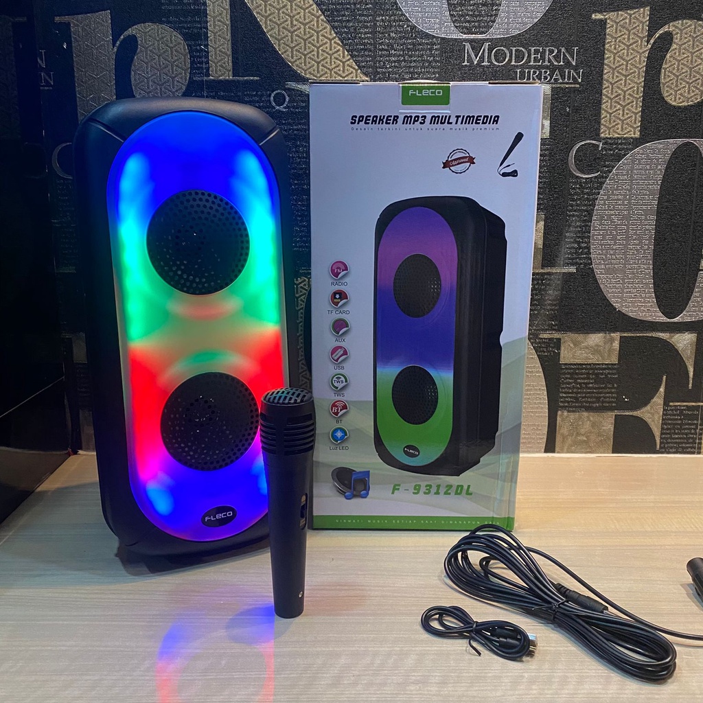 Speaker Bluetooth Fleco F9311DL/F9312DL/F9313DL Free mic Karaoke/Subwoofer 8Inch Salon Aktif Wireless Multimedia MP3 /RADIO/ USB