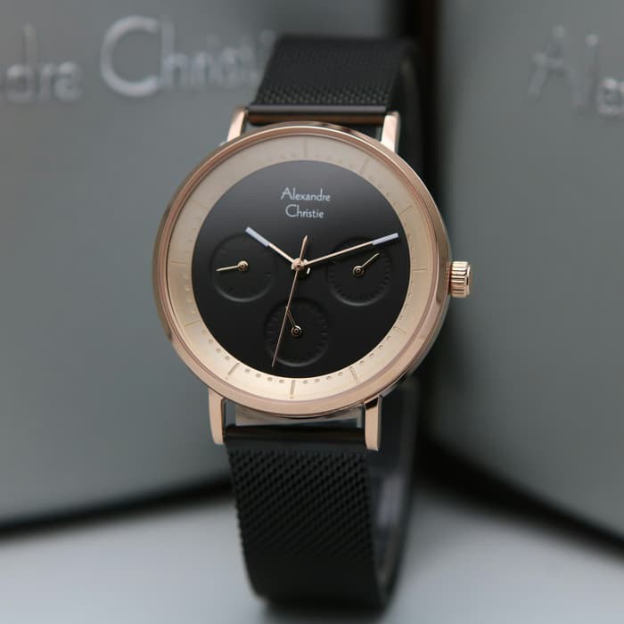 ORIGINAL Jam Tangan Wanita Alexandre Christie AC 2787 / AC2787 Black Rosegold, Garansi 1 Tahun