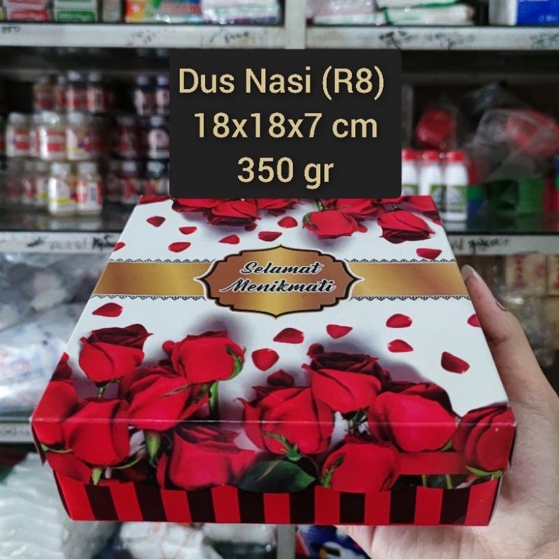 Box / Kardus / Dus Nasi Kue Snack Makanan - 18x18x7 cm - Mawar Merah