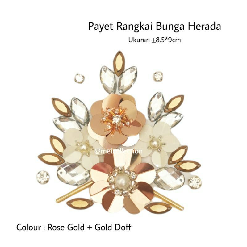 payet bunga 3d rangkai APBR Herada set rose gold doff 9cm aplikasi dada pinggang
