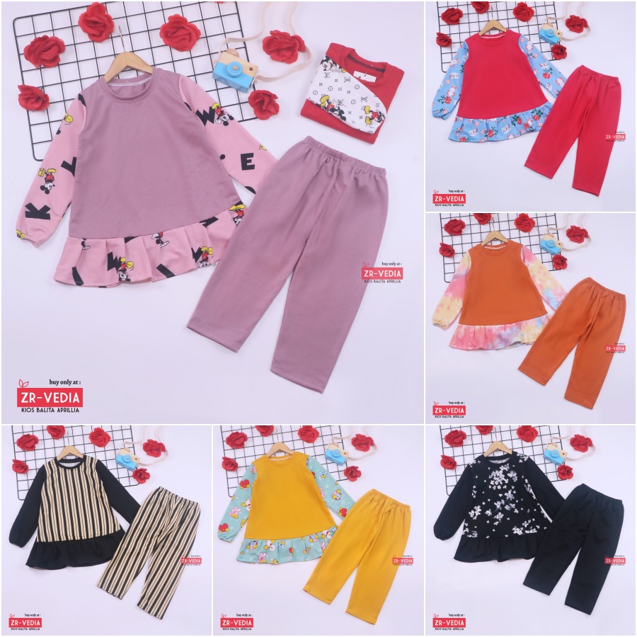 Setelan Anjani uk 2-5 Tahun / Set Lengan Panjang Anak Perempuan Brended Karakter Baju Tidur Balita Import Kiosbalitaaprillia