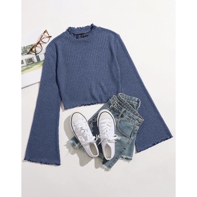 BEFAST - ZEC OOTD Wanita Blouse GAEUL / Mandevilla Crop Top / Atasan Crop Polos / Crop Top Lengan Panjang / Crop Kekinain Remaja / Atasan Kaos Crop Ala Style Korean / Crop Top Terlaris