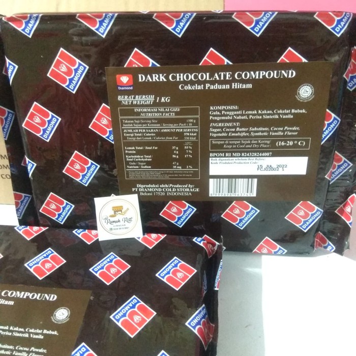 

CHOCOLATE DIAMOND 1KG DARK COMPOUND 1 NO TULIP COLLATA ELMER PUTIH KG