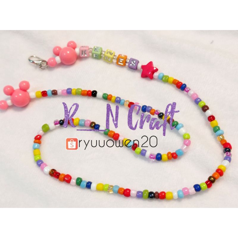 Strap masker custom nama manik manik untuk anak perempuan /  Tali masker anak / Tali masker nama