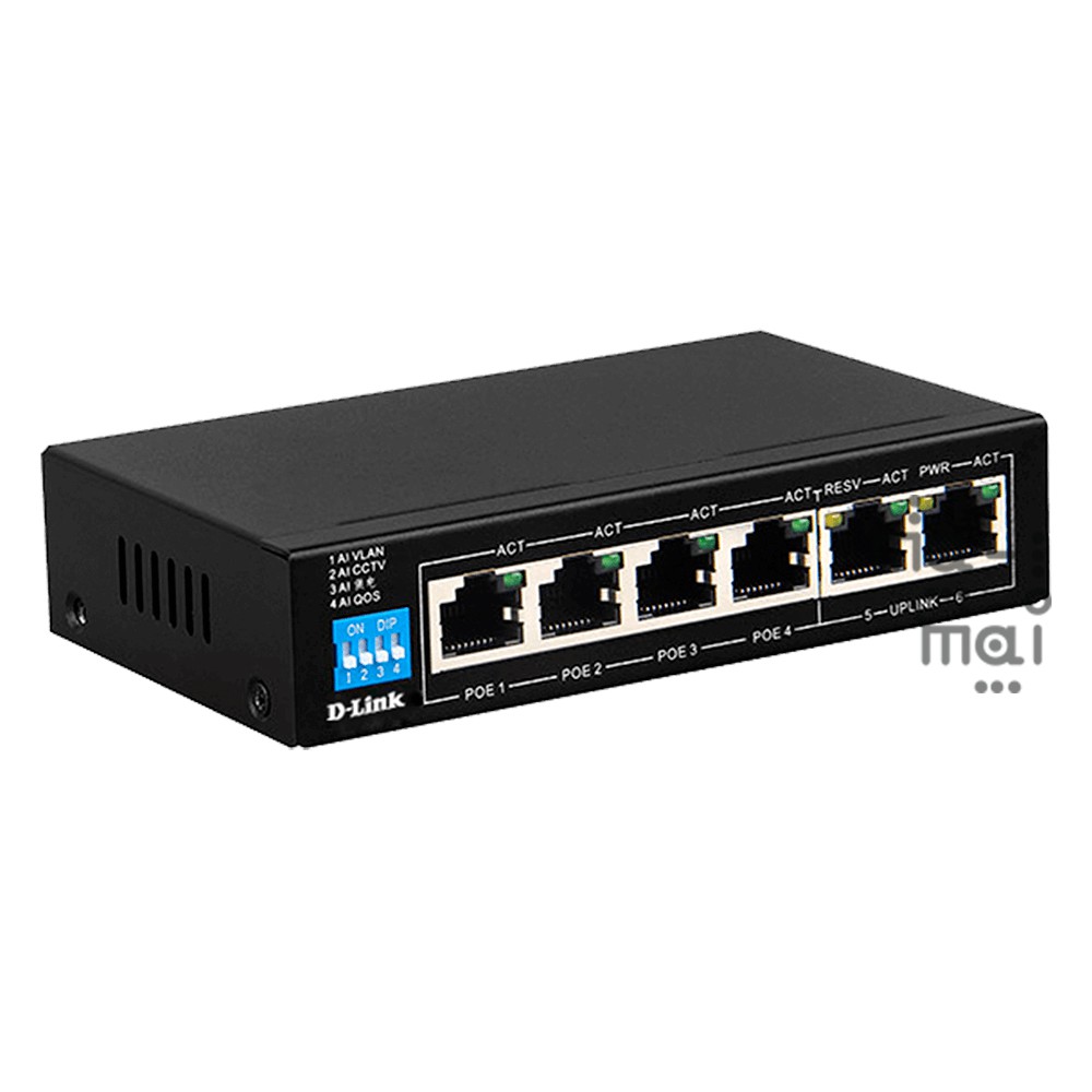 D-Link Switch DES-F1006P-E 250M 6-Port 10/100 Switch 4 PoE &amp; 2 Uplink