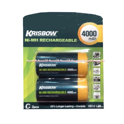 Krisbow Ni MH Rechargeable 4000MAH Baterai C 2Pcs Batrai Bulat Besar Bisa Di charge Di Charger Ulang Batrai Bisa Di Cas Battery C Battery Type C