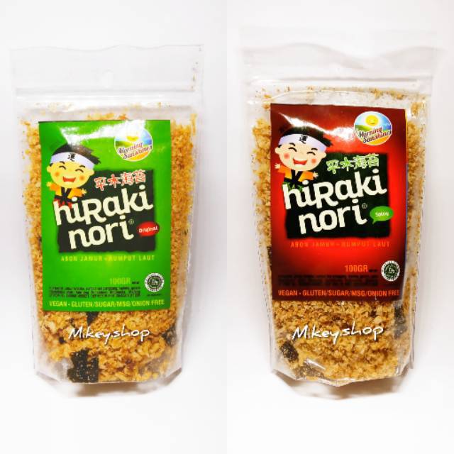 Abon Jamur Organik HALAL NON MSG MPASI Rumput Laut Ori/Pedas Hiraki