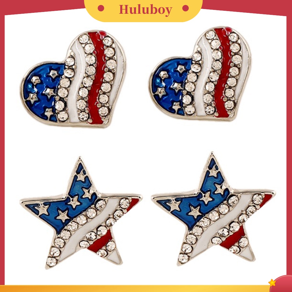 Hu Hu Hu Hu Hu Alat Bantu Pasang Kacamata♡ Anting Tusuk Berlian Imitasi Bentuk Bintang Hati Bendera Amerika Untuk Wanita