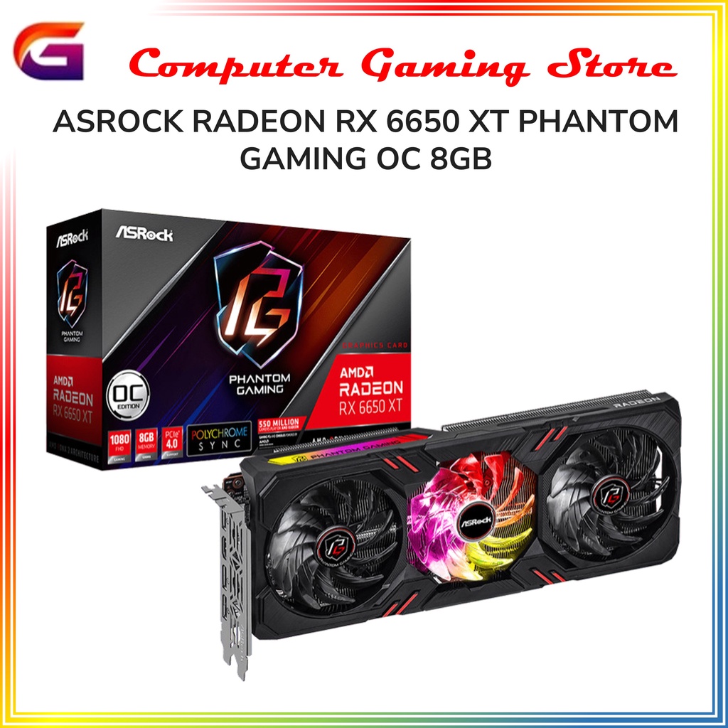 vga card asrock radeon rx 6650 xt phantom gaming oc 8gb gddr6   3 fan