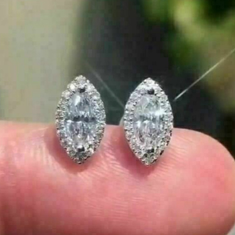 Understated Marquise CZ Women's Stud Earrings Silver Color Classic Design Female Earrings Eternity Jewelry Wholesale Lots