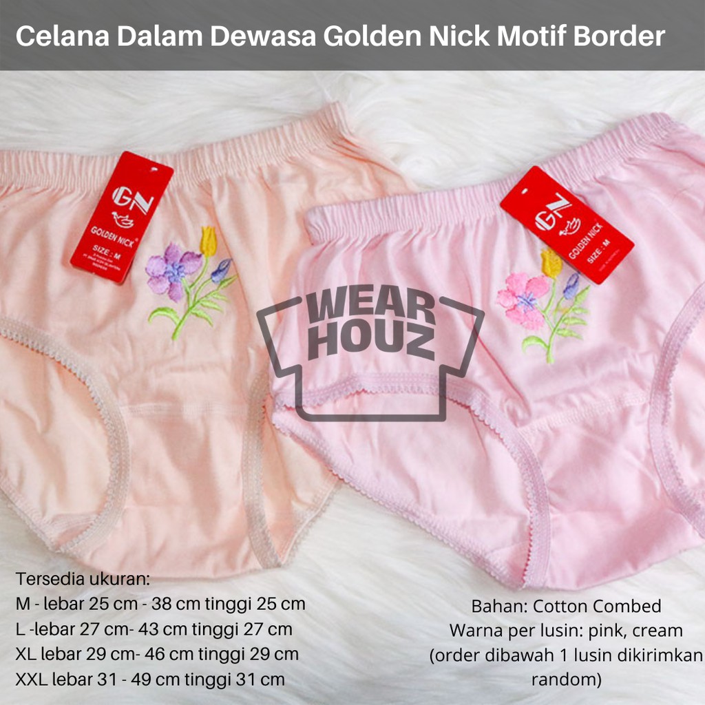 [GROSIR UKURAN JUMBO/XXL] CELANA DALAM DEWASA DENGAN MOTIF BORDIR WARNA RANDOM GOLDEN NICK