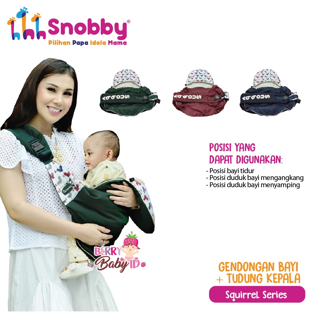 Snobby Gendongan Kain Samping Bayi 3-in-1 Tudung Kepala Topi Berry Mart